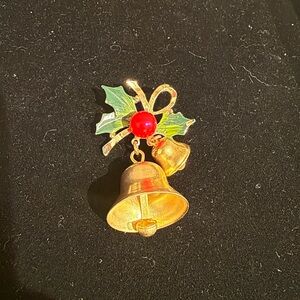 Festive Bell and Holly Brooch